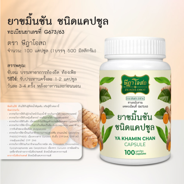 ยาขมิ้นชัน 100 แคปซูล ตราษีฎาโอสถ 3 ยาขมิ้นชัน